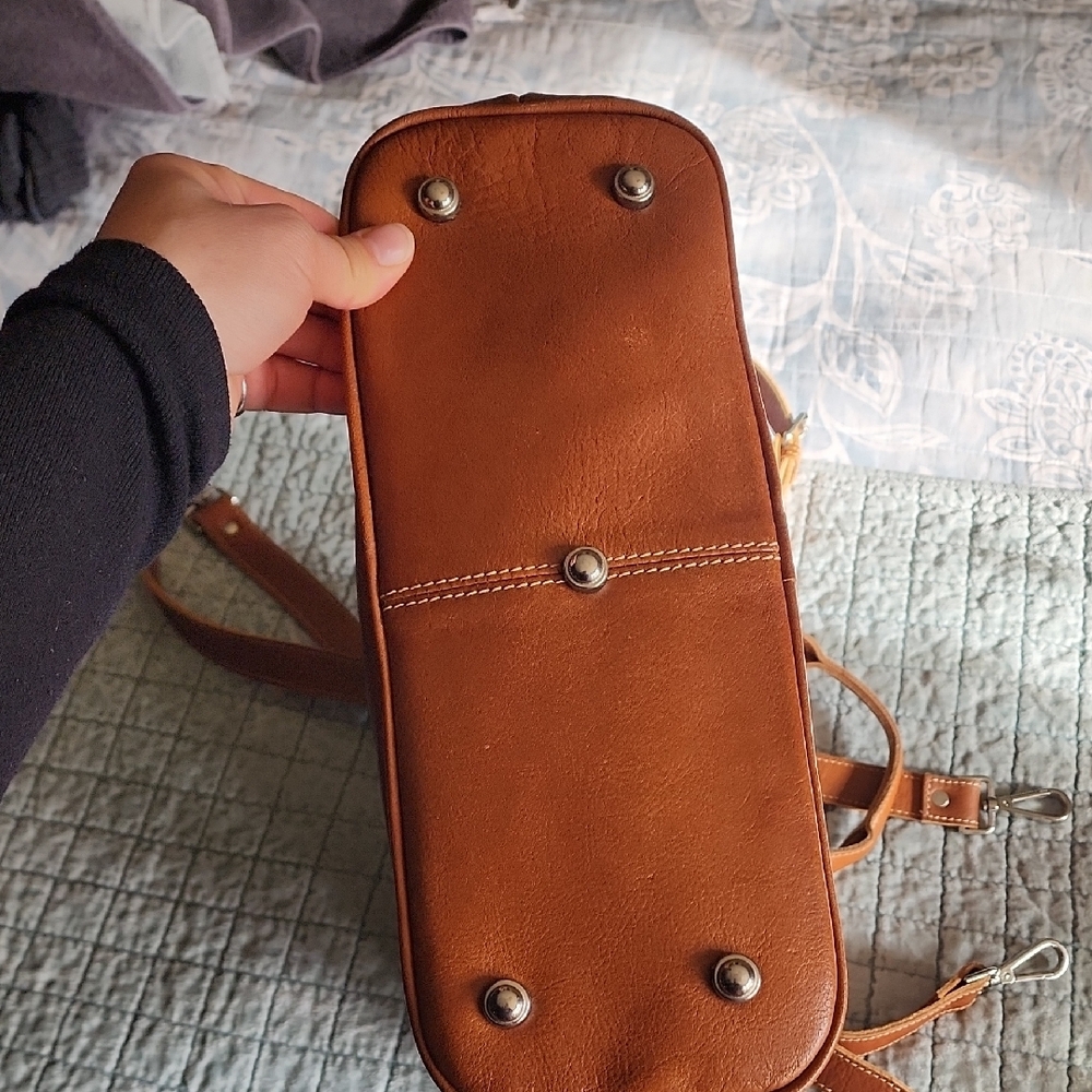 Women’s Tan Leather Tote Bag with Multicolor Panel - Picture 5 of 9